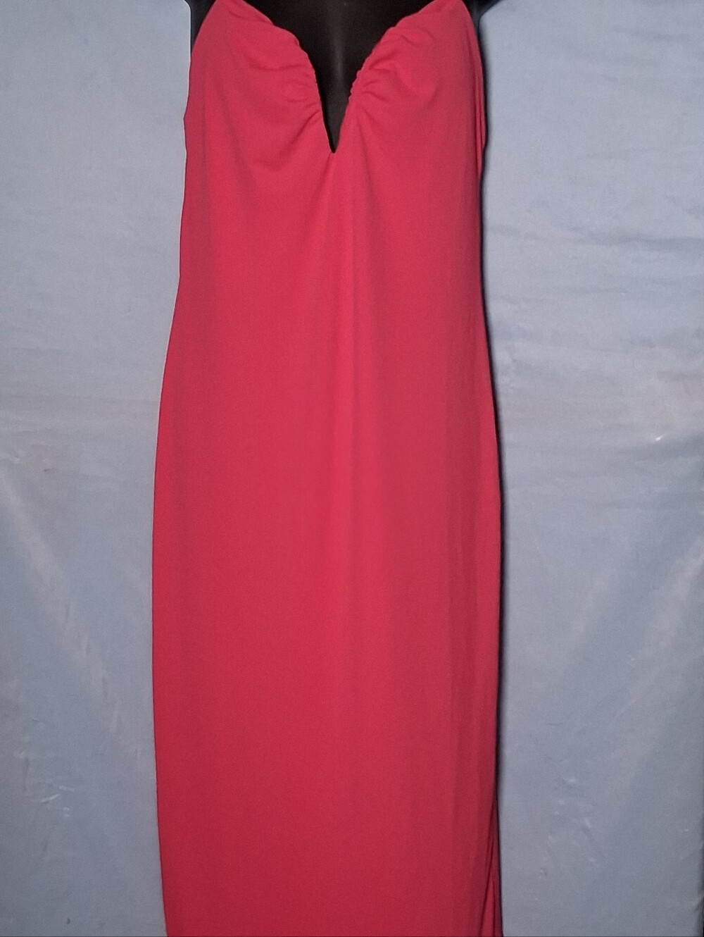 Zara Bright Pink Maxi Slip Dress Plunging V-Neck Gathered Long Column Size M